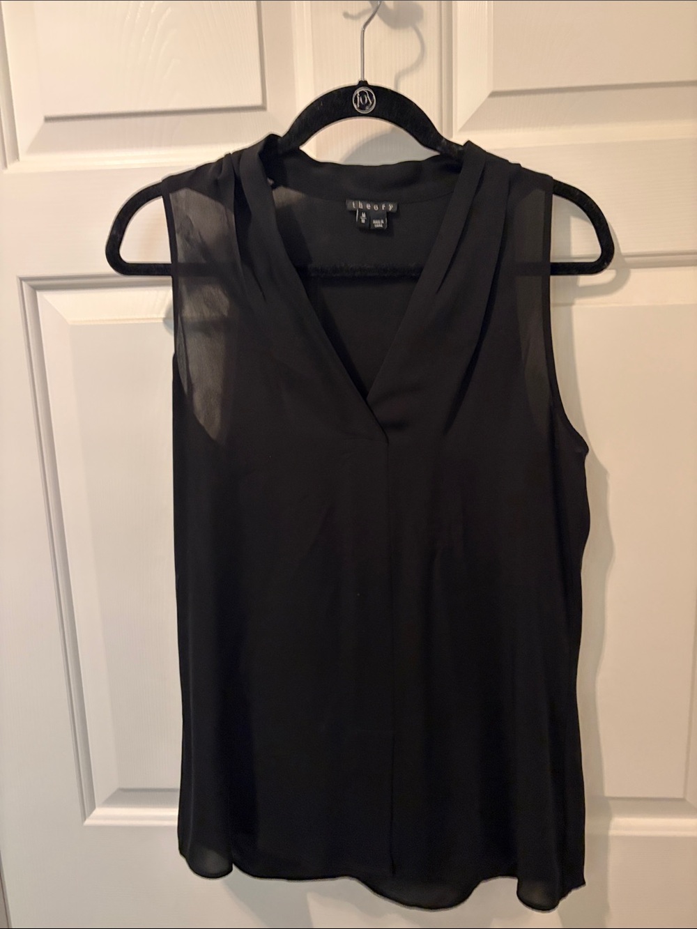 Theory Black V-Neck Sheer-Trim Sleeveless Camisole